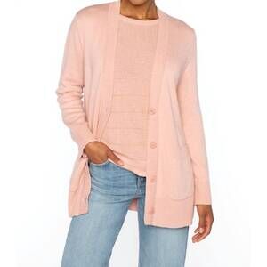 NEW KINROSS doubleknit easy vee cardigan in rosedust